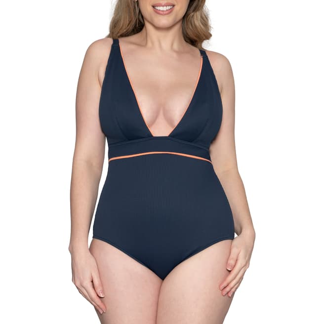 Curvy Kate Navy/Coral Poolside Non Wired Swimsuit