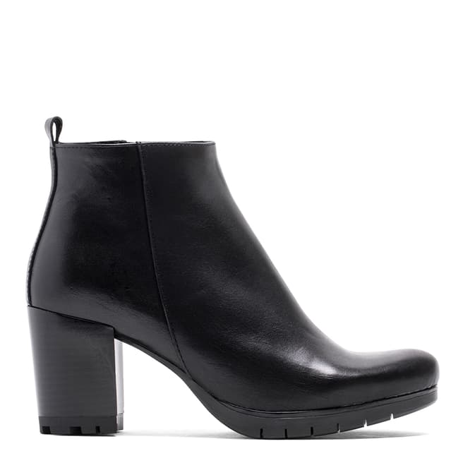 Elodie Black Leather Scarlett Block Heel Ankle Boot