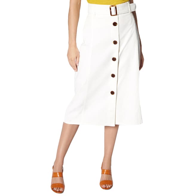 L K Bennett White Oda Cotton Blend Skirt