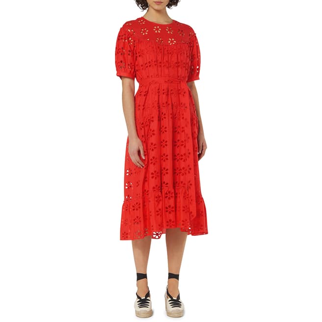 L K Bennett Red Rego Broderie Cotton Dress