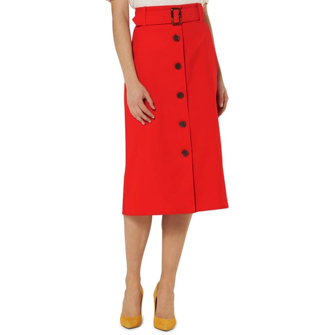 L K Bennett Red Oda Cotton Blend Skirt