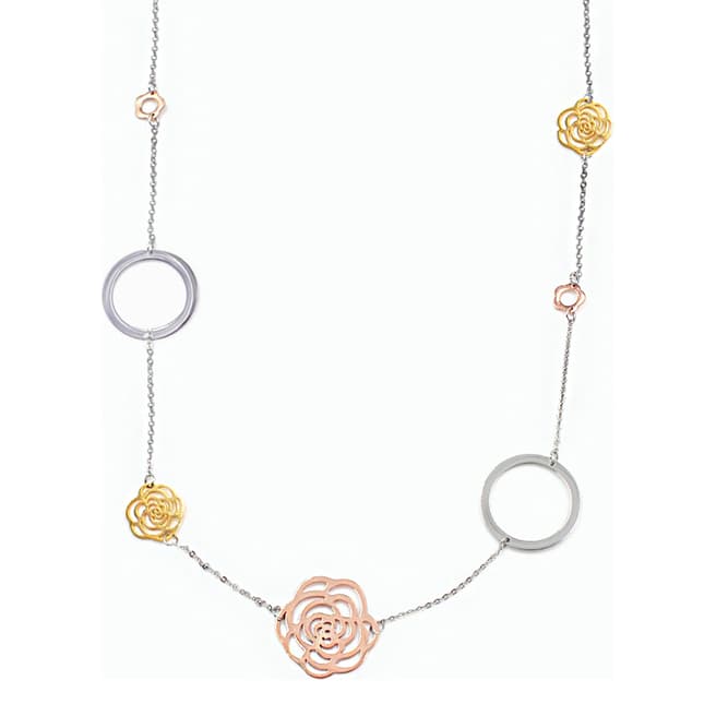 Liv Oliver 18K Tri Color Multi Rose Link Necklace