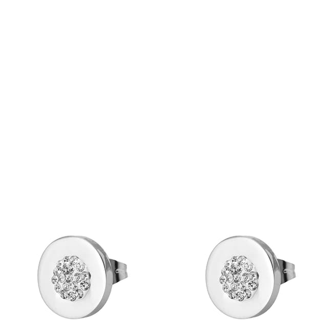 Liv Oliver Silver Plated Pave Disc Stud Earrings