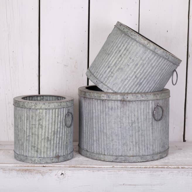 The Satchville Gift Company Set Of 3 Ribbed Metal Planters