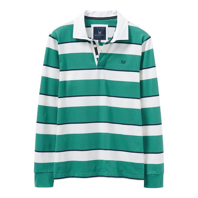 Crew Clothing Green/White Striped Cotton Rugby Shirt