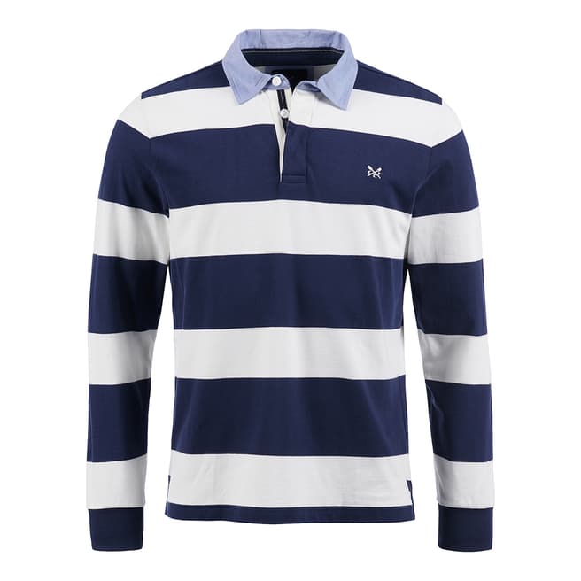 Crew Clothing Navy/White Block Striped Rugby Shirt