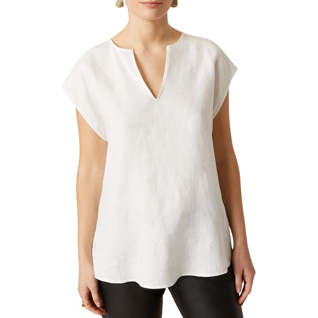 Jigsaw White Linen Cap Sleeve T-Shirt