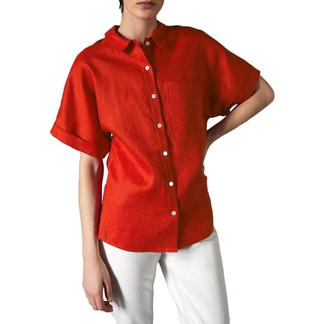 Jigsaw Red Short Sleeve Linen Shirt