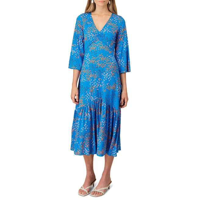 Jigsaw Blue Print Ruched Dress