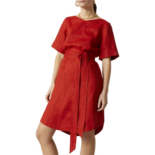 Jigsaw Red Linen Belted Dress