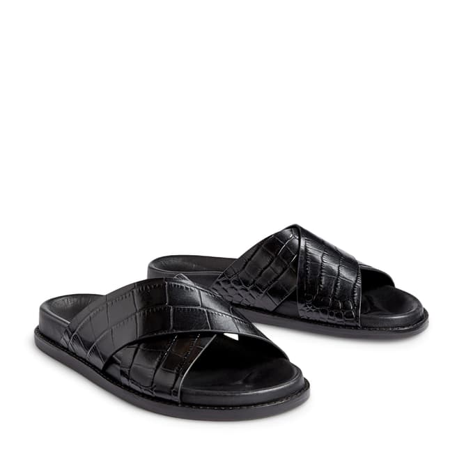 Jigsaw Black Marja Croc Leather Sandal