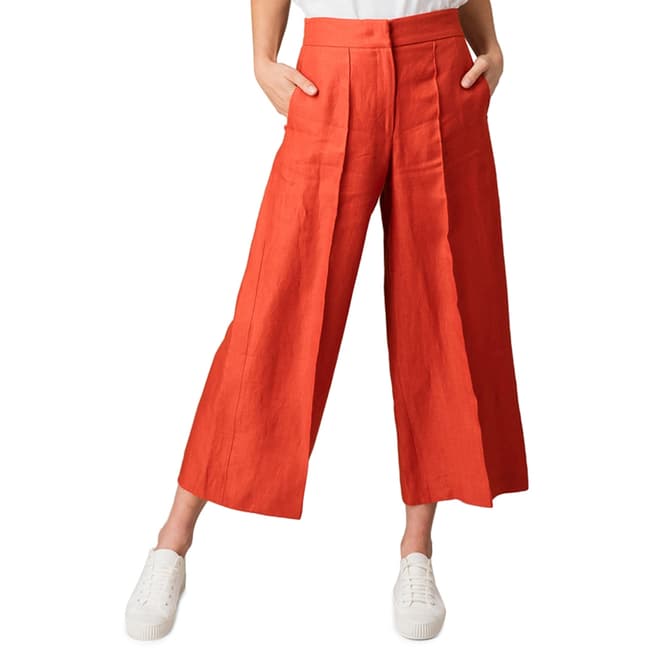 Jigsaw Red Linen Wide Crop Trousers