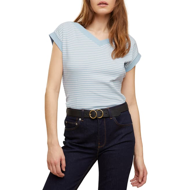 Jigsaw Blue Stripe Bardot Cotton T-Shirt