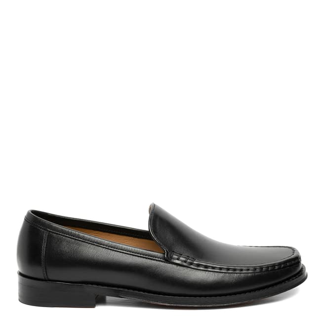 Chapman & Moore Black Plain Leather Moc Loafers