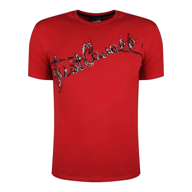 Just Cavalli Red Chest Logo Cotton T-Shirt