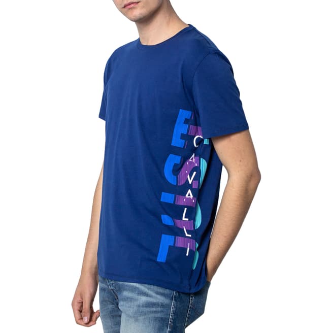 Just Cavalli Blue Side Logo Cotton T-Shirt