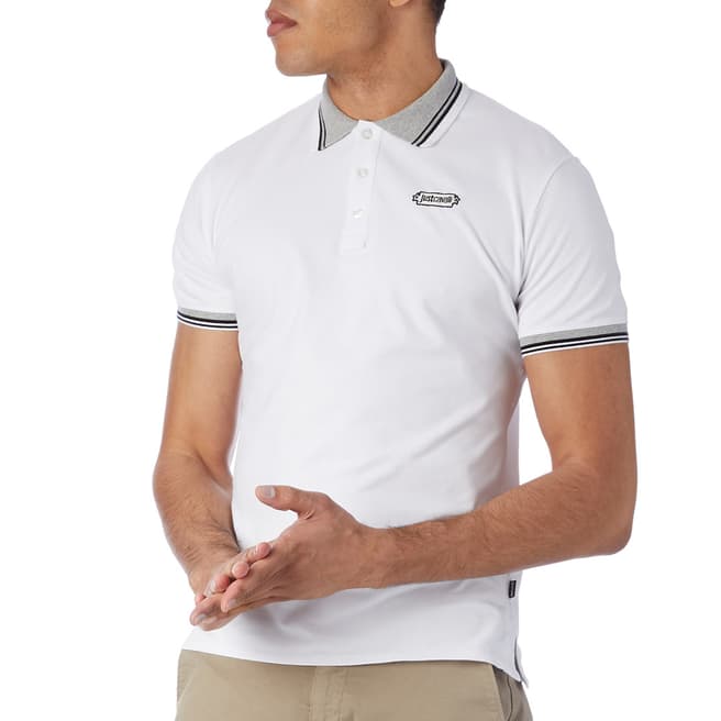 Just Cavalli White Contrast Cotton Polo Shirt