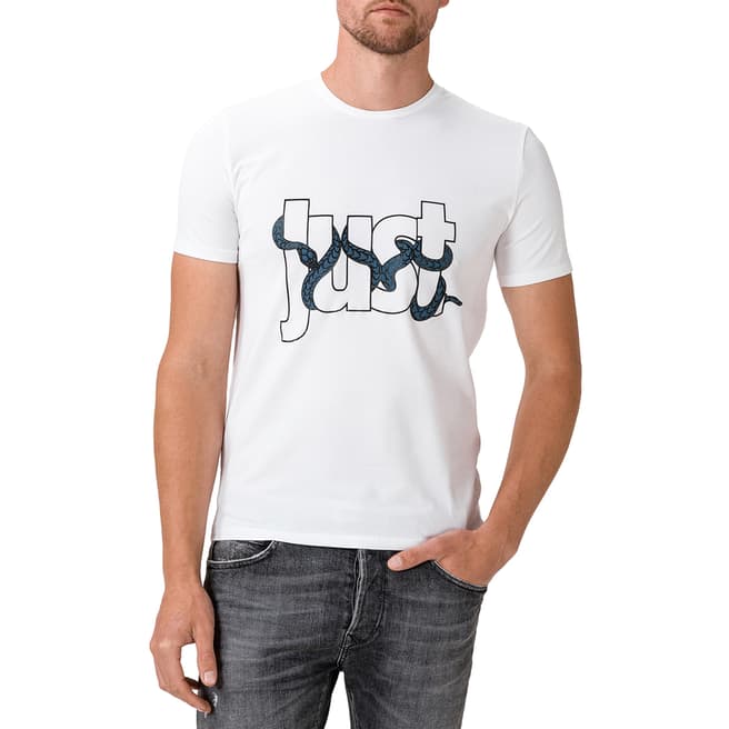 Just Cavalli White Graphic Logo Cotton T-Shirt