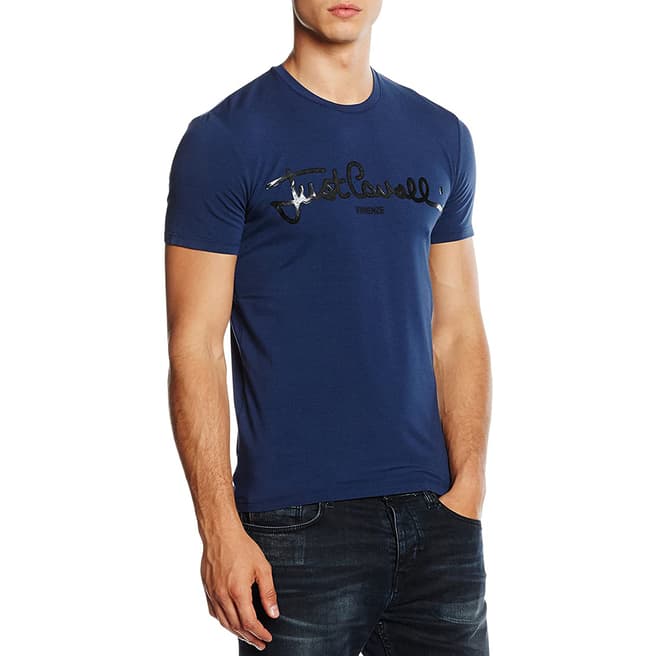Just Cavalli Blue Logo Cotton T-Shirt