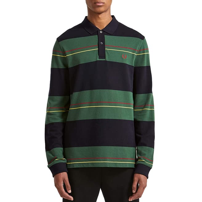 Fred Perry Navy Panelled Stripe Rugby Shirt