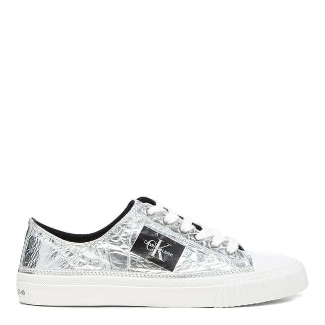 Calvin Klein Jeans Silver Ivory Crinkle Low Top Trainers