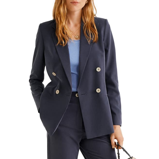 Mango Blue Modal-Blend Suit Blazer