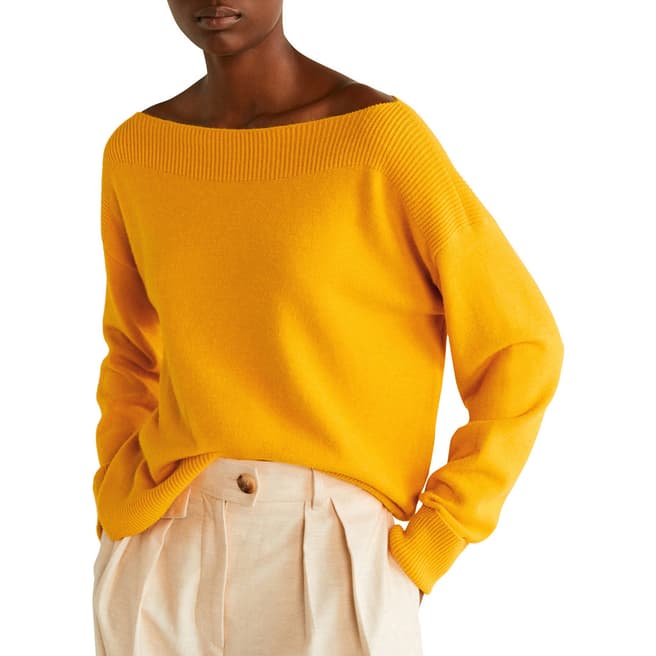 Mango Yellow Boat Neck Sweater