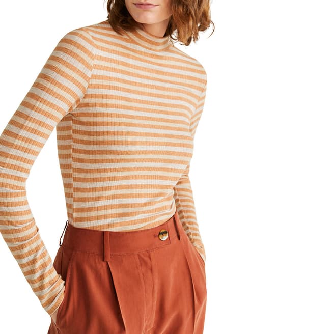 Mango Brown Ribbed Knit Sweater