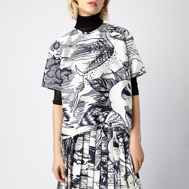 Victoria Beckham Navy and White Forest Print T-shirt