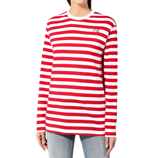 VICTORIA, VICTORIA BECKHAM Red/White Striped Long Sleeve Cotton Tee
