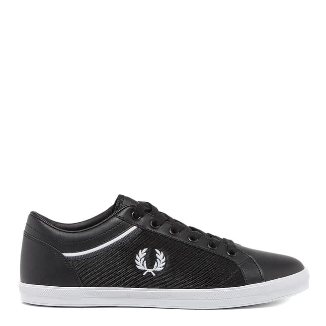 Fred Perry Black Leather Mesh Baseline Tipped Collar Sneakers
