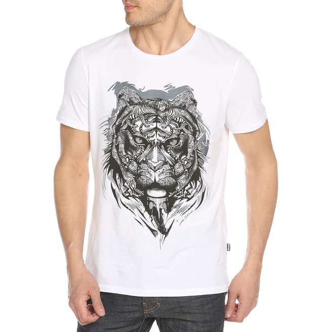 Just Cavalli White Printed Tiger Cotton T-Shirt