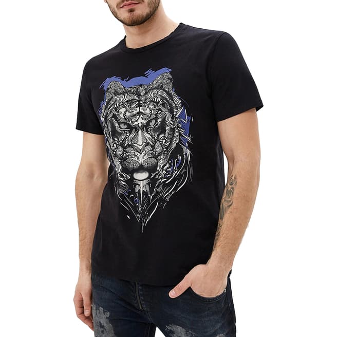 Just Cavalli Black Printed Tiger Cotton T-Shirt