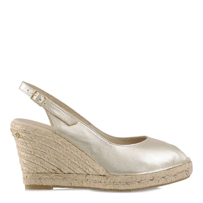 Russell & Bromley Gold Jute Wedge Peep Slingback Shoes