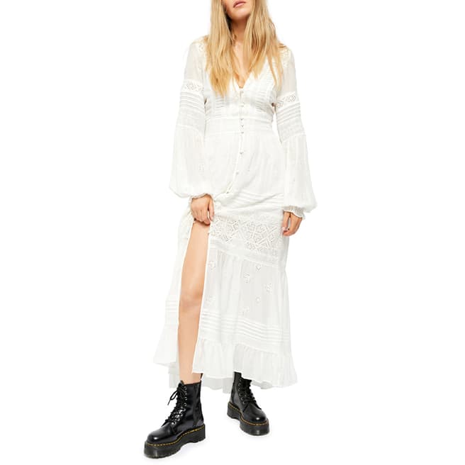 Free People White Lisa Embroidered Dress