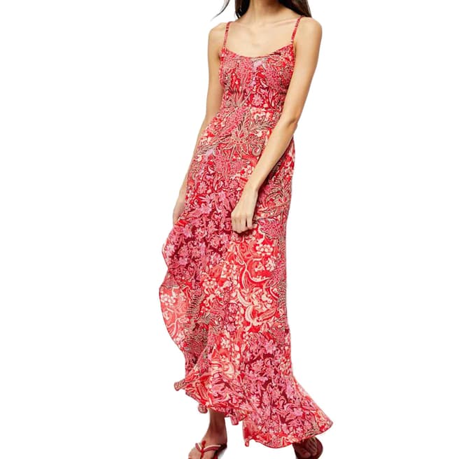Free People Red Forever Yours Smocked Slip Dress