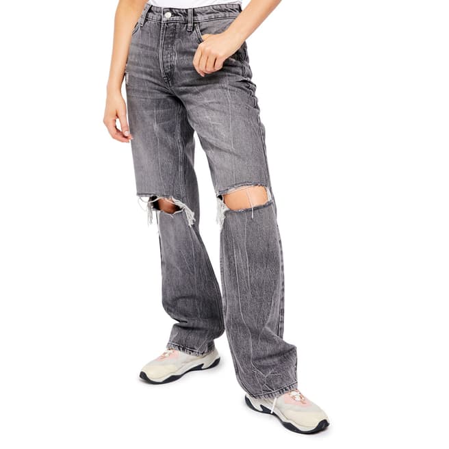 Free People Grey Wild Flower Boyfriend Cotton Jeans