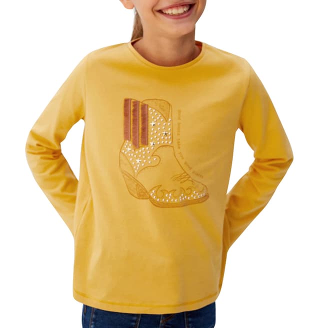 Mango Girl's Mustard Studded Print T-Shirt