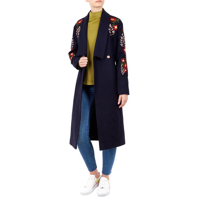 Ted Baker Navy Sirenna Embroidered Coat