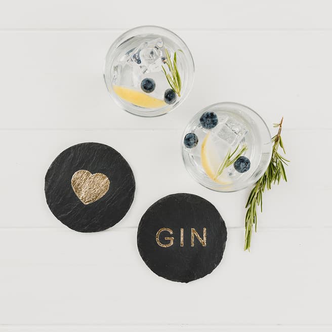 Just Slate Set of 2 Gold Love Gin Coasters