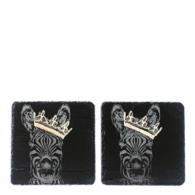 Just Slate Set of 2 Gold Leaf Slate Coasters  - Crowned Zebra
