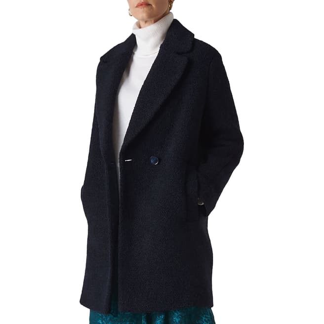 WHISTLES Navy Boucle Double Breasted Coat
