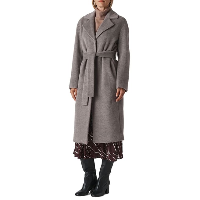 WHISTLES Grey Darcey Drawn Belted Wrap Coat