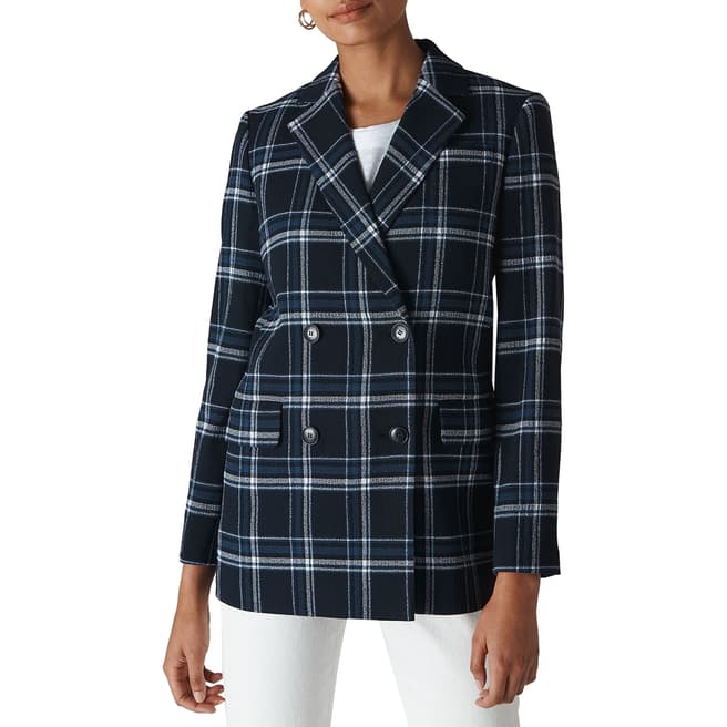 WHISTLES Navy Check Double Breasted Blazer