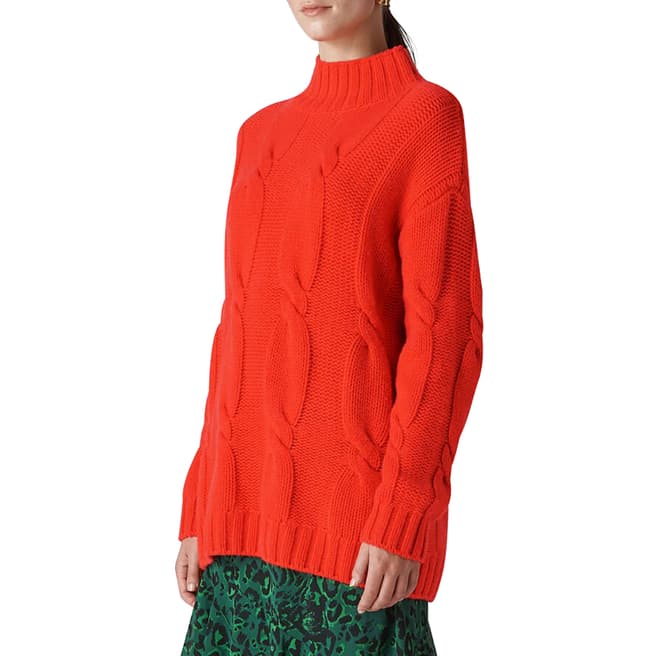 WHISTLES Red Cashmere Cable Knit Jumper