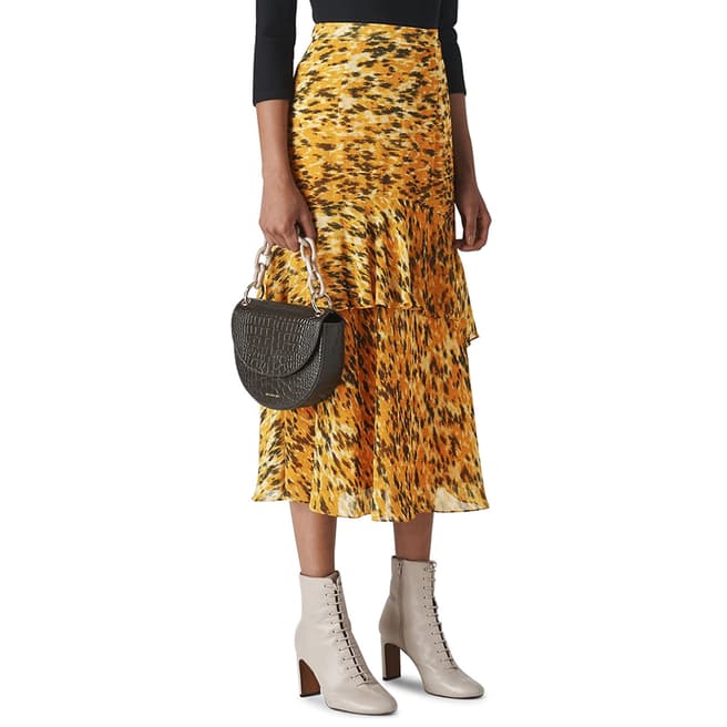 WHISTLES Yellow Ikat Animal Midi Skirt