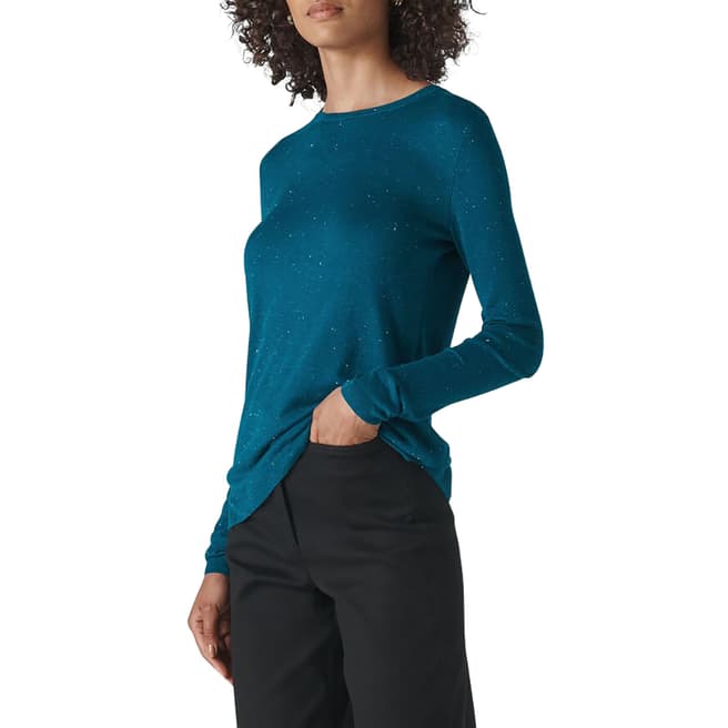 WHISTLES Teal Annie Sparkle Knit Top