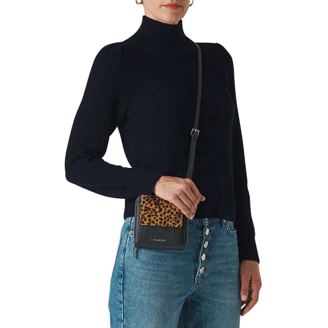 WHISTLES Navy Puff Sleeve Roll Neck Jumper
