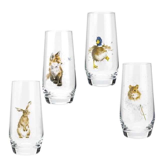 Royal Worcester Set of 4 Assorted Country Animals Hi Ball Glasses