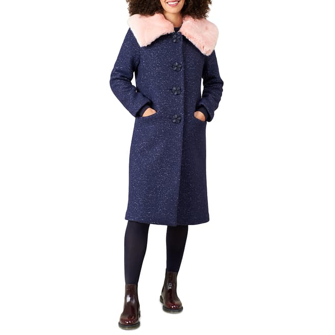 Emily and Fin Boucle Navy Wool Blend Vivian Coat